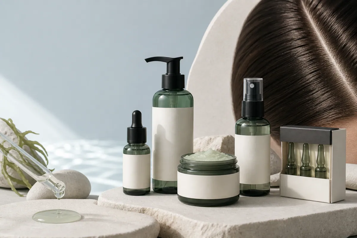 Private label scalp care bottles and packaging